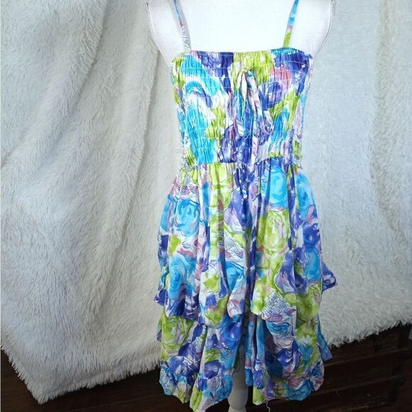 DOTS TURQUOISE & GREEN SMOCKED DRESS SZ.XL EUC - Picture 2 of 8